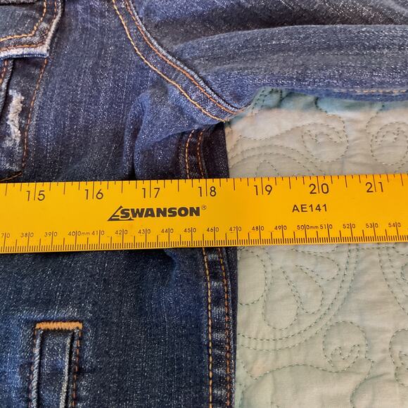 Levi Strauss Womens Button Up Jean Jacket Dark Wash Large Adjustable Waist - Picture 13 of 14